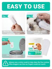 GJYC PET Dog Ear Wipes, Dog Ear Cleaner Finger Wipes For Dogs And Cats, 20 Counts Pet Ear Wipes, Soft & Easy Otic Cleaning Pads, Non-Irritating