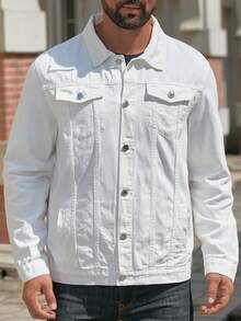 White Denim Jacket, Casual Outerwear For Men, Spring/Autumn - White - View 1