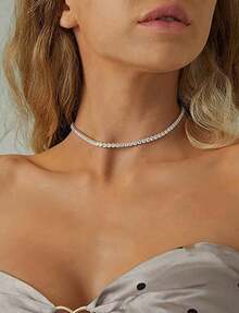 Women Full Diamond Tennis Necklace Light Luxury Paved Diamonds Chain High End Silver Jewelry Iced Sugar Collarbone Unisex Cuban Hip Hop Style - Bạc - Xem 3