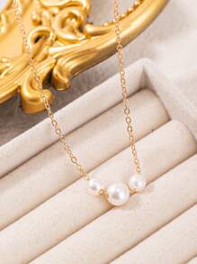 1pc Minimalist Faux Pearl Beaded Necklace, Suitable For Women's Daily Wear