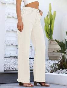 Jeans High Waisted Straight Leg Loose Jeanshalloween - Beige - View 5