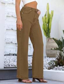 Jeans High Waisted Straight Leg Loose Jeanshalloween - Coffee - View 10