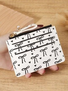 محفظة صغيرة مزينة بنمط الوردي والفيونكة للحب، جيب للعملات، محفظة مطوية صغيرة للسيدات، رفيعة وخفيفة الوزن وطبقات متعددة وقابلة للحمل، لبطاقات الهوية والنقود وبطاقات الائتمان، عصرية وأنيقة، للاستخدام في المناسبات والهدايا والمدرسة - وردي - مشاهدة 14