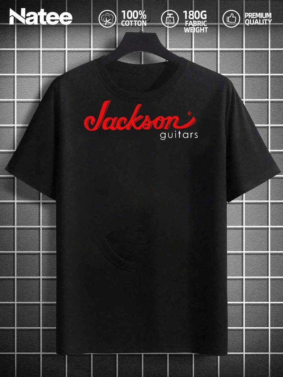 Jackson Guitars Premium Quality Black T-Shirt,Men's Summer Round Neck Short Sleeved Casual Cotton Print - 黑色 - 查看 1
