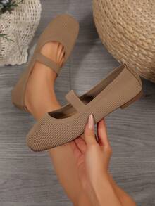 Damen Einfarbige Strick Atmungsaktive Bequeme Mary Jane Ballerinas