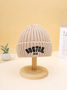 1 件儿童保暖针织帽，带 BOSTON 1630 刺绣标志，滑雪保暖翻边针织帽，适合男孩和女孩，秋冬