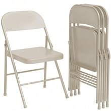 Sillas plegables de acero resistentes (paquete de 2 o 4 unidades, 159 kg) - Sillas de metal para interior y exterior con patas antideslizantes y asiento impermeable - Sillas apilables portátiles para fiestas, bodas, eventos y camping - Paquete de 4 beige - Ver 1