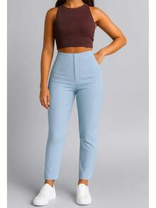 Stretch Pleated Trousers For Women - Blue - View 4