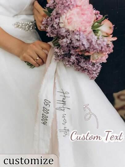 1 pieza Cinta personalizada para ramo de novia - Nombre personalizado y fecha, tapicería floral para despedidas de soltera, cumpleaños, graduaciones - Decoración de eventos de poliéster duradero con diseño elegante, regalos de boda para invitados, accesorio de celebración, estilo sofisticado, artesanía de alta calidad