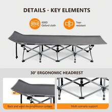 Folding Camping Cot Bed,Camping Cots For Adults With Mattress, Foldable Cots For Sleeping With Pillow 1200D Layer Oxford For For Guest,Travel,Hiking Grey - Grey - View 3