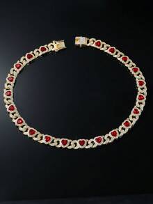 1 Set Men's Hip Hop Style Red Heart Pendant Necklace And Bracelet Set