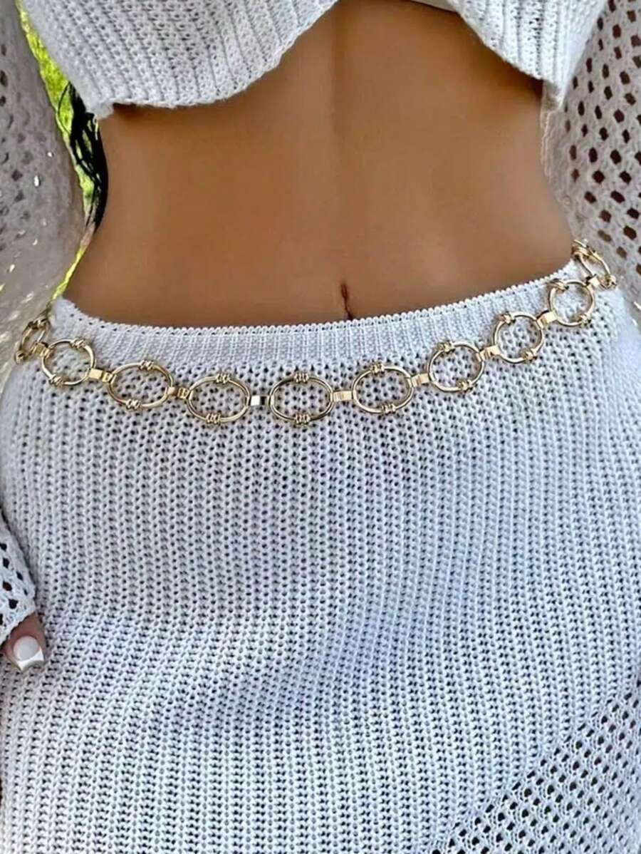 1pc Vintage Bohemian Style Metal Chain Waist Belt, High Fashion Waist Chain With Lock Clasp, Decor For Women, Suitable For Beach, Party, Gathering, Sexy Display, Gift For Friends