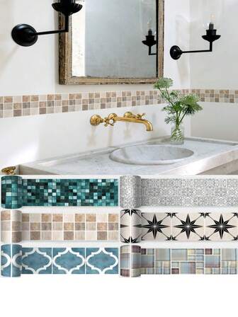 OUTANA 1 Roll Bohemian Vintage Style Decorative Poster Self-Adhesive Wallpaper, Waterproof, Oil-Proof, Removable Wall Decor Vinyl Sticker, Suitable For Kitchen, Furniture, Bathroom, Living Room, Office, Gym, Bedroom Decoration, And Waterproof Vinyl Floor/Tile Adhesive