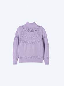 Annil Áo len dệt kim tay dài cổ giữa tay raglan dành cho bé gái với thiết kế dệt kim kiểu Fair Isle ấm áp, ngọt ngào cho mùa đông, được thiết kế cho trẻ lớn và thanh thiếu niên. - Màu tím - Xem 3