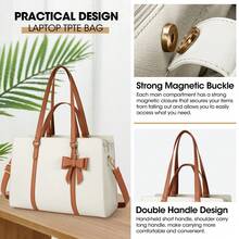 15.6 英寸女士笔记本电脑包，防水皮革笔记本电脑公文包，大号轻便商务办公包 - 白色 - 查看 6