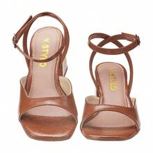 V.Stylo Geometric Chunky Block Heel Mule Sandal - Camel - Ver 3
