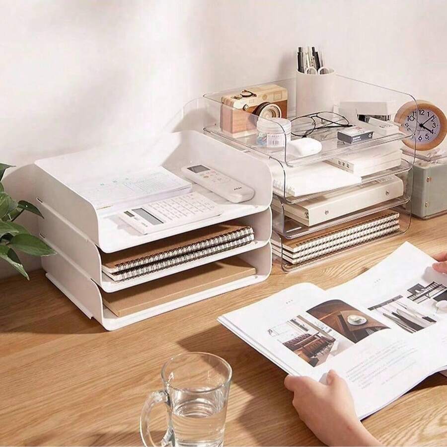 2pcs Stackable Letter Tray, File Tray Desk Organizer, Desktop Storage Rack For Document, Stationery & Office Supplies, Letter Tray, A4 Paper Holder Shelves For Office, Home, Dorm& School, Back To School Supplies,Holiday Gift,Christmas Gift