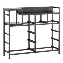 Cómoda para TV con estación de carga y estantes abiertos, cómoda de tela con 9 cajones y cubierta de madera, amplia cómoda de almacenamiento para sala, pasillo y entrada (39 x 11.8 x 33.9 pulgadas) - Negro - Ver 8