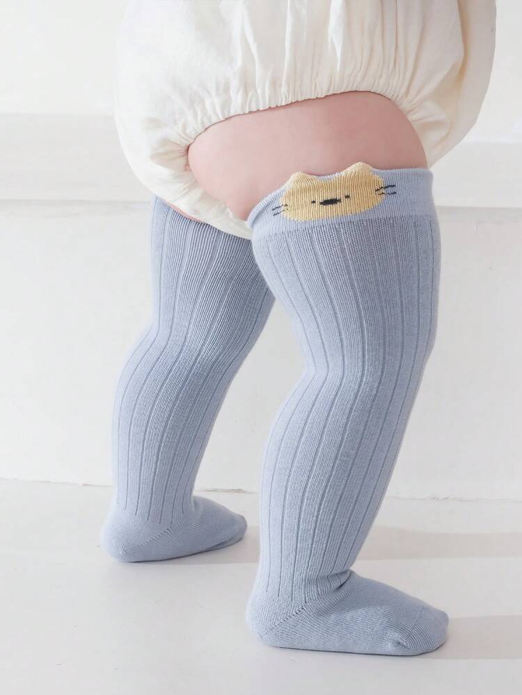 1 Pair Toddler Boys' Soft, Comfortable, Stretchy Cartoon Cute Over-The-Knee Socks, Daily Use - Blue - View 2