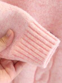 Young Girl Floral Knitted Sweater, Thick & Warm Round Neck Pullover Top, Autumn/Winter