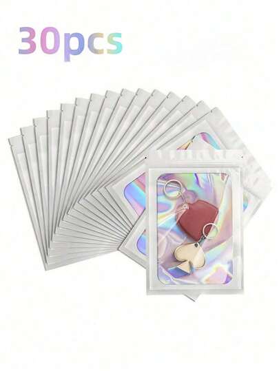 10/30/50/100 Peças Saco de Armazenamento de Joias em PVC, Saco de Embalagem Transparente Prateado a Laser, Sacos Selados para Embalagem, Saco de Joias Sólido Minimalista para Pulseiras, Presente para Casa no Dia dos Namorados