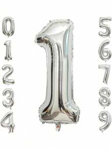 40 Inch Silver Number Balloon Large Number Aluminum Film Balloon Suitable For Birthday Party Wedding Anniversary New Year Decoration Christmas Valentine'S Day Decoration Photo Background Decoration