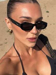 1副女士亚克力小框长方形宽边时尚黑色眼镜，适合节日佩戴及作为节日礼物 - 彩色 - 查看 9