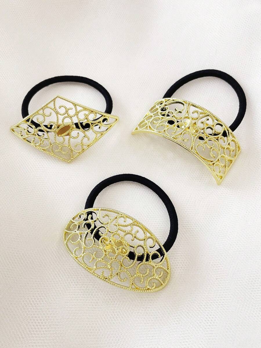 3pcs/Set New Fashion Geometric Zinc Alloy Hair Scrunchies, Elastic Hair Ties, Versatile Ponytail Holders, Suitable For Daily Use, Home Beauty Women Accessory Gifts, Hair Elastics, Hair Rubber Bands, Hair Rope