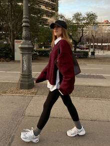 Senya 女士秋冬圆领长袖轻薄针织羊毛衫，侧开衩直袖设计，日常通勤百搭针织套头衫，新年必备 - 酒紅色 - 查看 7