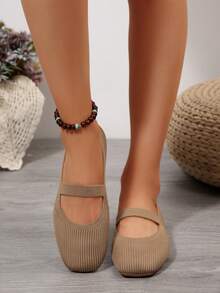 Damen Einfarbige Strick Atmungsaktive Bequeme Mary Jane Ballerinas