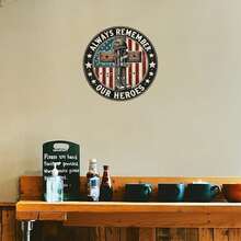 1pc 20*20cm Military Boots And Cross Personalized Metal Signs, Gift For Him Men Dad, Man Cave, Indoor And Coffee Bar Room Bathroom Home Wall Fall Bedroom  Classroom Kitchen Porch Office  House  Decoration Stuff Classroom Living Patio Outdoor Decor Decorations - 彩色 - 查看 5
