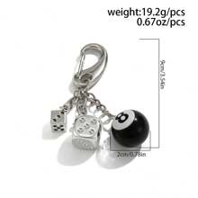 1pc Vintage Asymmetrical Dice Billiard Black 8 Ball Keychain, Personalized Design Phone Charm, Bag Pendant