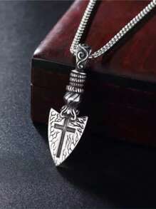 1pc Stainless Steel Necklace With Vintage Cross Pendant, Titanium Steel Casting Necklace Accessory For Men