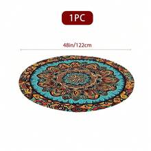 1/36 piezas Mantel redondo de 48 in/54 in con estampado digital de patrón retro y contraste bohemio, mantel elástico para protección, resistente a arañazos, adecuado para uso diario, interior/exterior, decoración del hogar, idea de regalo, camping, viaje