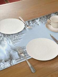 1 件冬季雪景森林花卉桌旗 - 涤纶压花雪景森林，配以松树、玫瑰和浆果设计，适合情人节、圣诞节、家居装饰 - 厨房餐桌、咖啡桌、客厅装饰布、冬季仙境装饰（13x35.4/47.2/63/72/78.7 英寸） - 銀色 - 查看 6