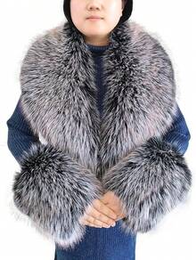 Fur Collar Cuffs Set Warm Fur Scarf Winter Women Fluffy Large Shawl Furry Scarves - Bộ đầu nhọn màu hồng - Xem 1