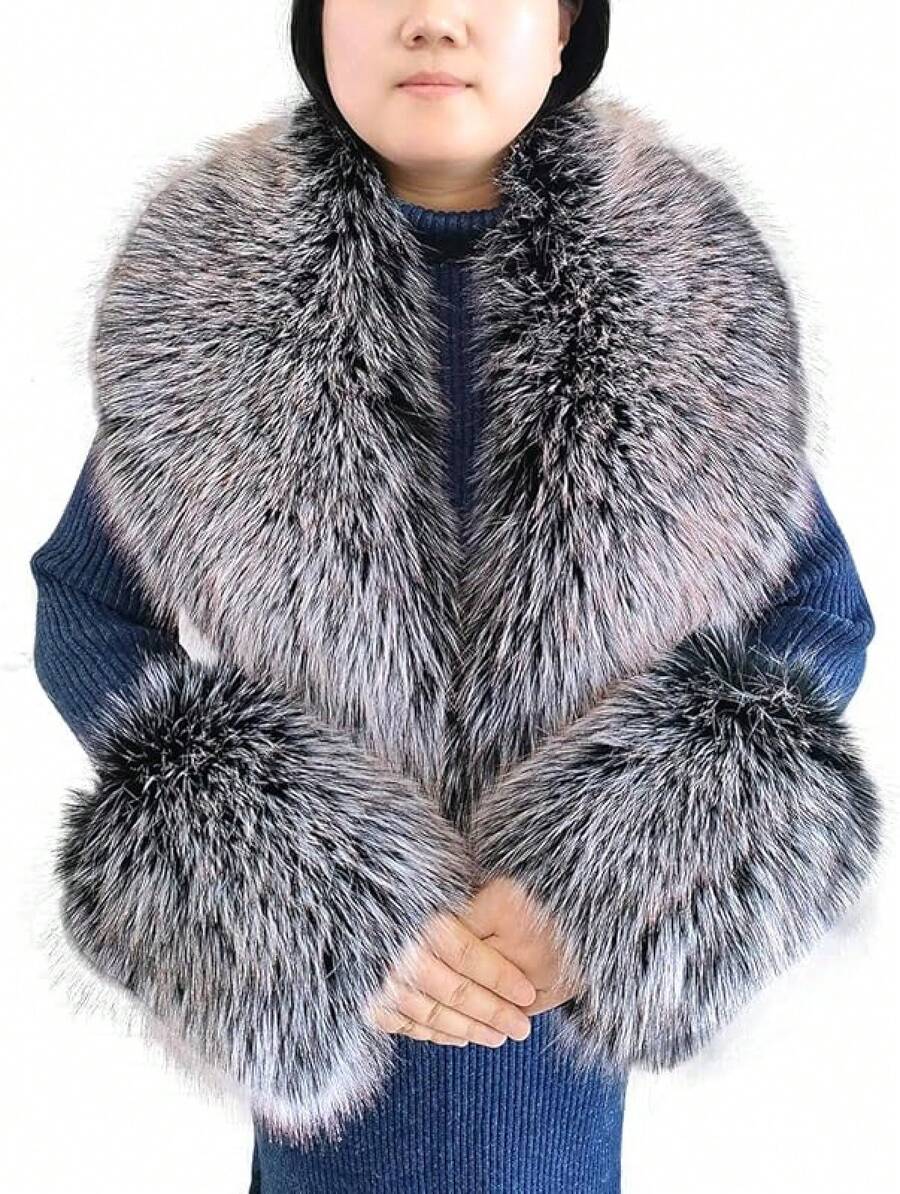 Fur Collar Cuffs Set Warm Fur Scarf Winter Women Fluffy Large Shawl Furry Scarves - Bộ đầu nhọn màu hồng - Xem 1