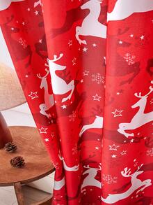 1pc Red Christmas Limited Reindeer Curtain Semi-Transparent Soft Sheer Red Curtain, Running Reindeer Festival Atmosphere Decoration