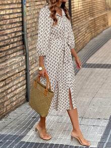 Women's Vacation & Casual Commuting Belt Decor Dress - Khaki - View 1