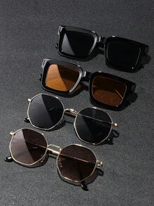 4pcs Men Square And Geometric Frame Multicolor Ombre Lens Casual Style Cool Boho Classical Fashion Glasses For Outdoor Riding Summer Fishing Driving Camping Rave Party Street Snap Street-Photography Accessories - 彩色 - 查看 13