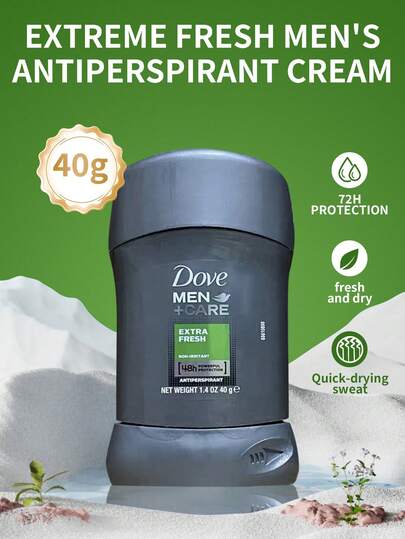  1 flaska 40 g Dove Men's Extreme Fresh Antiperspirant Deodorant Cream, långvarig, återfuktande, subtil träig doft, lämplig för daglig pendling och träning