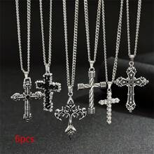 6pcs Vintage Punk Cross Pendant Men's Chain Necklace - Father's Day Gift, Suitable For Casual Attire, Parties, Music Festivals, Casual Vacation, Holiday Gifts