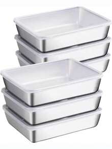 1pc/6pcs Large Rectangular Stainless Steel Food Storage Container With Leak Proof Lid, Stackable, Reusable, Transparent Lid, Hand Wash, Multi-Purpose Food Storage Box, Kitchen Storage Container, Suitable For Home And Outdoor Use, Home Decoration Storage, Christmas, Thanksgiving, Halloween