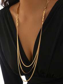 1 件时尚 Ins 风格扁平蛇骨项链，高端流苏长项链，适合所有场合，馈赠佳品 - 金色 - 查看 2