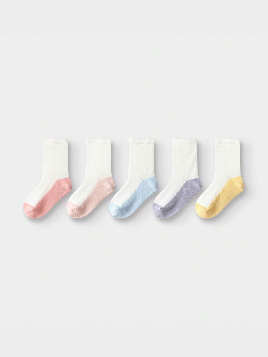 Tất trẻ em 5 đôi, cotton dài đến bắp chân - Chống trượt, thoáng khí - tông màu trắng đỏ - Xem 1