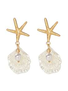 1 Pair Fashion Beach Holiday Style Zinc Alloy Starfish Pearl Shell Dangle Earrings, Suitable For Women's Vacation Wear - Nhiều màu - Xem 2