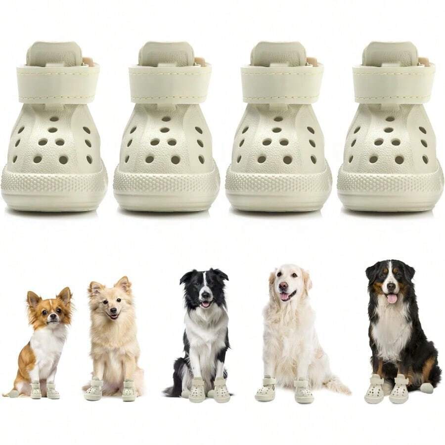 Dog Shoes For Hot Pavement Breathable Non Slip Dog Sandals With Reflective Stripes Easy ON And Off EasyClean Summer Outdoor Pet Boots For Small Medium Large Dogs White Size 5 - Màu be - Xem 1