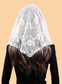 1pc Women's Lace Embroidery Triangular Scarf, Floral Breathable Headscarf/Shawl, Elegant Wedding Veil Scarf