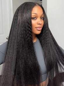 Kinky Straight 3 In 1 Half Wig Human Hair For Women 180% Density Glueless Wear & Go No Lace Flip Over Half Wig Beginner Friendly Seamless Clip In Wigs 16 Inch