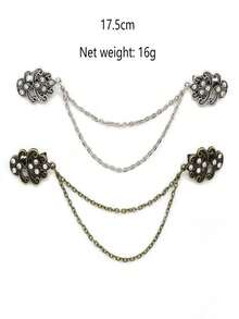 1 Piece Of Vintage Floral Chain Cardigan Clip, Women's Vintage Tassel Button Cape Shirt Collar, Suit Brooch, Jewelry Tassel Chain, Anti Drop Shoulder Shirt Collar Chain